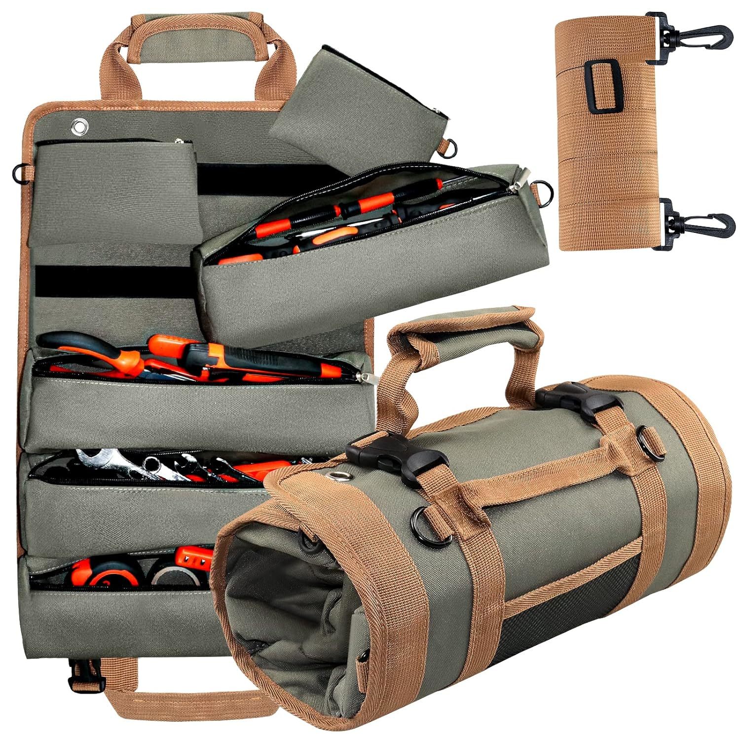 Tool Roll Up Bag, Roll Up Tool Bag, Roll Tool Organizer With 3 Detachable Pouche