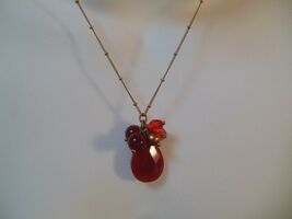 Avon Cherry Red Bead &amp; Teardrop Stone Pendant Necklace - $17.99