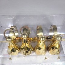 Napkin Rings Christmas Angels Playing Trumpets Shiny Gold Tone Metal Set... - $7.91