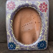 Vintage Mexican Talavera Hand Painted Ceramic Picture Frame - Floral Fol... - $24.75