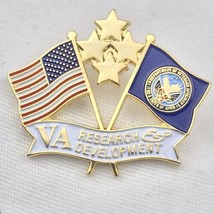 USA Flag VA Research &amp; Development Vintage Pin Gold Tone Enamel AMVETS - £7.95 GBP