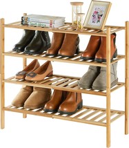 Shoe Racks For Bedroom Hallway Closet, 4-Tier Bamboo Stackable | Heavy Duty | - £37.56 GBP