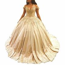 Plus Size Off The Shoulder Long Wedding Dress Lace Prom Ball Gown Champagne 20W - £128.61 GBP