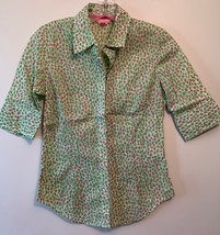 Lilly Pulitzer Sz 2 Button Up Blouse Top Shirt Pink Green White EUC - £15.78 GBP