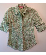 Lilly Pulitzer Sz 2 Button Up Blouse Top Shirt Pink Green White EUC - $26.88 CAD