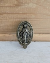 Brooch Vintage Mary Religious Pocket Clasp Paper Clasp 1960 Brass - $26.74