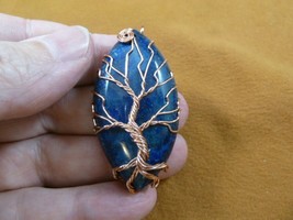 (j472-61) Blue Lapis Lazuli Tree of Life oval gemstone wrapped wired pendant - £19.42 GBP