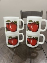 Glasbake Apple Glass Milk Glass Mug Fruit White Kitchen Set Of 4 - $49.49