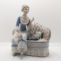 Handpainted Spanish Porcelain Figurine, Tengra, Lady &amp; Cat on Sofa, Vintage - £57.11 GBP