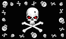 SKULLS &amp; SKULL RED EYE 3 X 5 FLAG pirates sign  FL#335 - $4.74