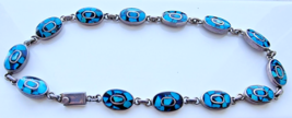 Taxco 925 Sterling Silver Turquoise Inlay Links Necklace 80.4 Gr. 17 1/4 Inch - £239.16 GBP