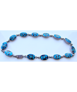 TAXCO 925 STERLING SILVER TURQUOISE INLAY LINKS NECKLACE  80.4 gr.  17 1... - £236.41 GBP