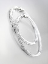 EXQUISITE 18kt White Gold Plated IN OUT Channel CZ Crystals 1 1/2" Hoop Earrings - £31.96 GBP