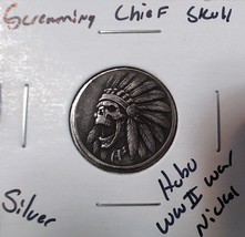 HOBO Screaming Chief Skull Headdress Made From A REAL WWII Silver Nickel... - €12,69 EUR