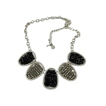 Silver Black Beaded Silver Tone Statement Collar Necklace Metal 19&quot; Vera Wang  - £10.61 GBP