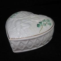 Belleek Cupid Shamrock Clover Heart Porcelain Trinket Box #2452 9th Mark Blue - £60.28 GBP