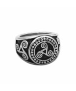 Triskelion Signet Ring Mens Womens Stainless Steel Triskele Band Sizes 7-14 - £15.65 GBP