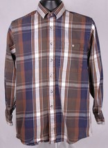 FIELDMASTER Flannel Shirt-Blue Green Brown Plaid-Outdoor-Long Sleeve - £18.88 GBP