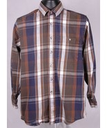 FIELDMASTER Flannel Shirt-Blue Green Brown Plaid-Outdoor-Long Sleeve - £18.82 GBP