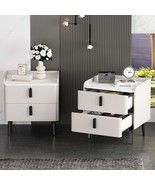 Modern White Nightstands Set of 2 with 2 Drawers &amp; Marble Top - €298,56 EUR