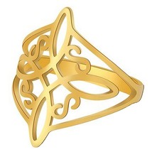 Art Deco Ring Gold PVD Plate Stainless Steel 1920s Style Filigree Cross Band - £10.54 GBP