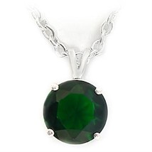 LOA072 - Silver Brass Chain Pendant with Synthetic Spinel in Emerald - $430.70 MXN