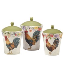 Floral Rooster 3 Piece Canister Set 54 Oz 72 Oz. Multi Color Ceramic - £77.97 GBP