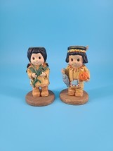 Native American Boy And Girl Candle Stick Holder Thanksgiving Resin - £9.37 GBP