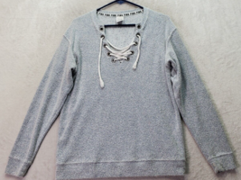 PINK Victoria&#39;s Secret Sweatshirt Womens XS Gray Fuzzy Cotton Lace Up Ov... - £14.43 GBP