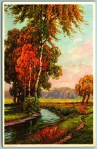 H Winkler Painting River Trees Fields Landscape Artist Signed UNP Postcard J11 - £8.50 GBP