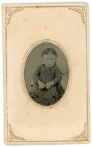 CIRCA 1860&#39;S Paper Framed Hand Tinted TINTYPE Adorable Little Girl in Dress - £12.34 GBP