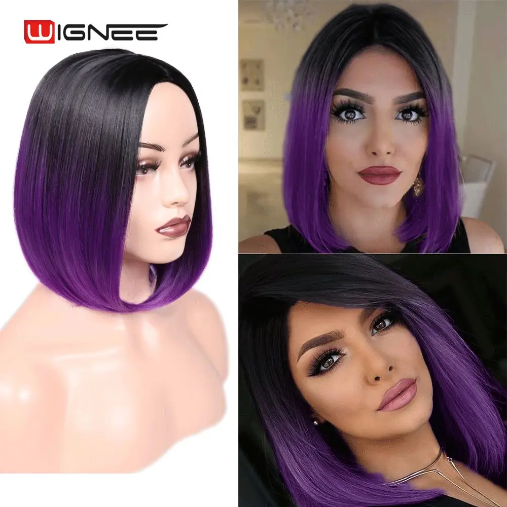 Wignee Short Straight Bob Hair Synthetic Wigs For Women 2 Tone Ombre Color Wigs - $22.66+