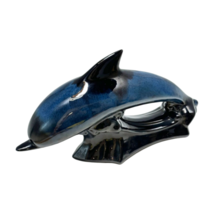 Blue Mountain 17&quot; Dolphin Cobalt Blue Black Glaze Art Pottery Large BMP Label - $69.25