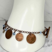 Blue Beaded Copper Tone Toggle Bracelet - £5.53 GBP