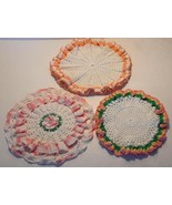 Handmade Crocheted Doilies 3 Vintage  Pink White Orange Green 8, 9, 10 I... - $19.95