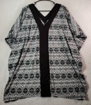 Dotti Blouse Top Women Size 6 Black White Fair Isle Short Sleeve V Neck Cover Up - $13.54