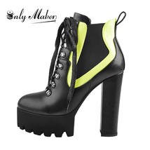 Onlymaker Women&#39;s Fashion Chunky High Heel Platform Ankle Boots Lace Up Round To - £105.06 GBP