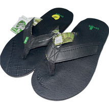 Sanuk Flip Flops Mens Size 9 Black Hawaii Straight Shot Thongs Yoga Mat Sandals - £35.15 GBP