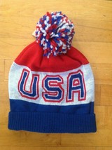 American Eagle Outfitters USA Pom Pom Beanie Hat Team Winter Olympics Ri... - $13.57