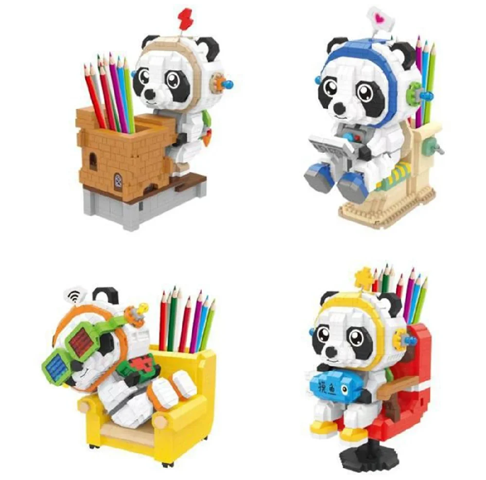 Panda Astronaut Office Pen Container Micro Building Blocks  Animal Model... - £19.25 GBP