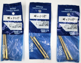 Crown Bolt #8 X 2 1/2&quot; Slotted Round Head Wood Screws 2 Packs Brass Lot of 3 - £6.94 GBP