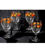 Vintage LIBBEY Glass 7.25&quot; Iced Tea Goblets FALL AUTUMN LEAVES 1960s - S... - $24.73