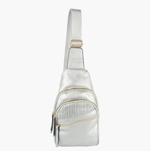Multi Pocket Front Crossbody Sling Bag Silver - £25.38 GBP