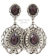 Black filigree tear drop faceted bead fashion earrings silver tone - $14.92 CAD