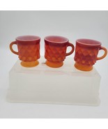 Lot Of 3 Vintage Fire King Mug Set ORANGE/ RED Kimberly Diamond Anchor H... - $25.00