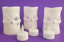 3 x Light Up &quot;Skull&quot; Skeleton Halloween Fall Plastic Flameless Tier Tray Spooky - £10.27 GBP