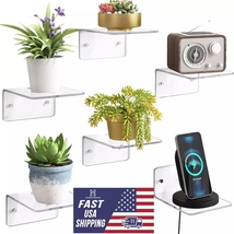 6 Pack Small Acrylic Floating Shelves -Wall Mounted Display for Plants &amp; Figures - £18.59 GBP