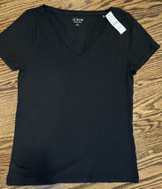 NEW JCrew Women’s Stretch Linen V-Neck T-Shirt Size Medium Black NWT - £23.64 GBP