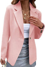 Pink Womens Long Sleeve Solid Blazer Slim Coat Tops - $21.60