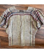 Rebecca Jane Noble Wearable Art Hand Woven Short Sleeve Top Tan Burgundy... - $135.68 CAD